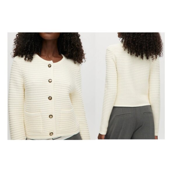Hilary Radley Sweaters - Hilary Radley White/Cream Textured Cardigan Size M